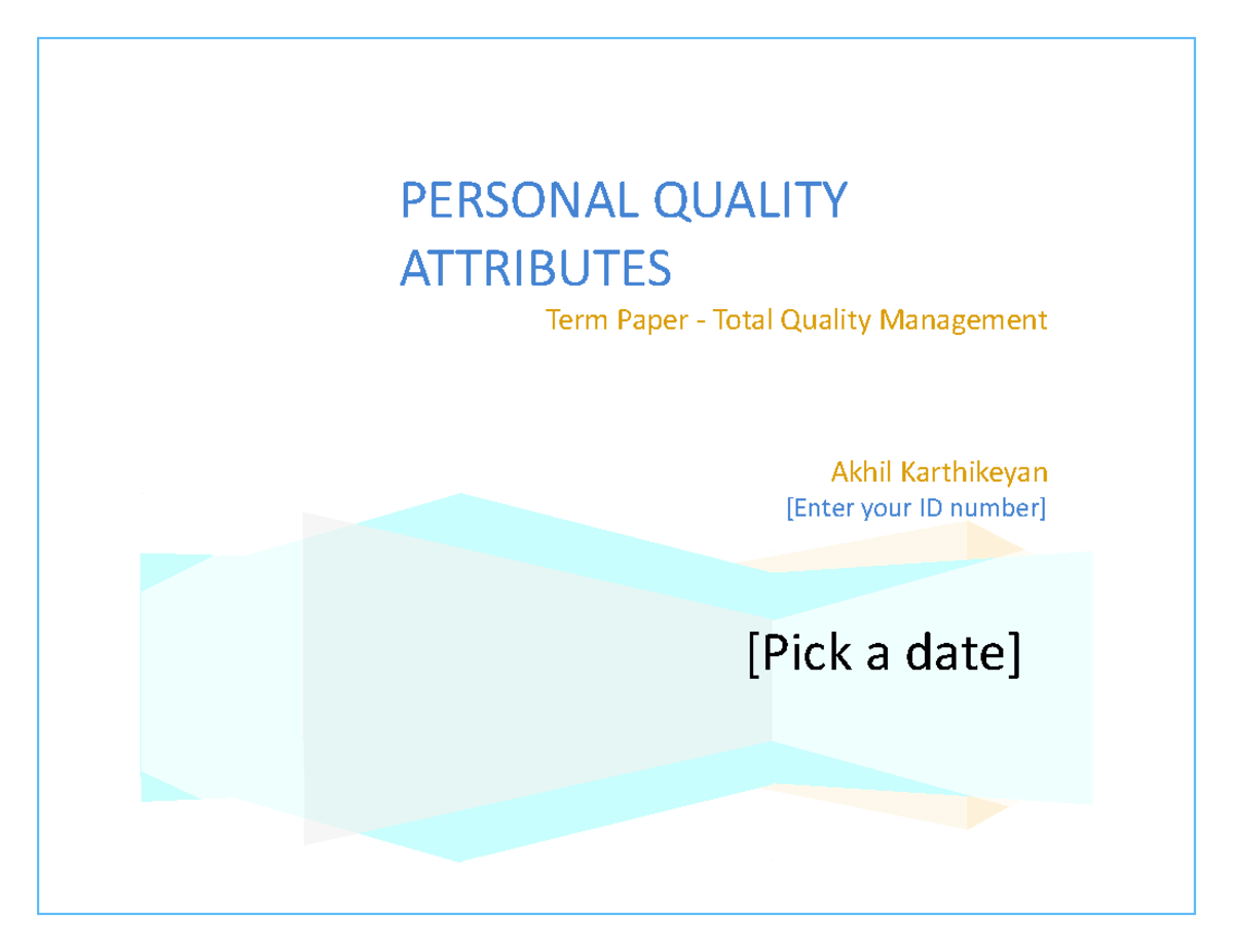 Personal Quality Attributes Sample - Total Quality Mangement - BITS ...