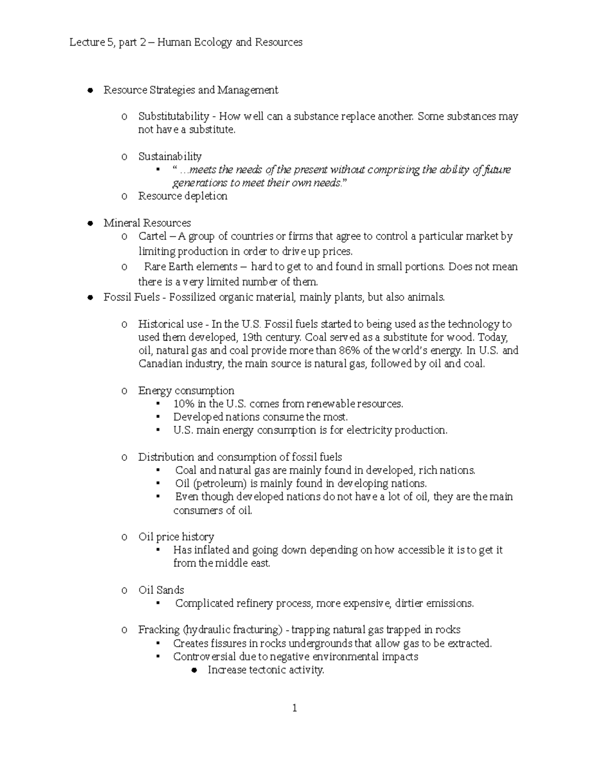 Chapter 5 part 2 - Lecture notes 5 - Lecture 5, part 2 – Human Ecology ...