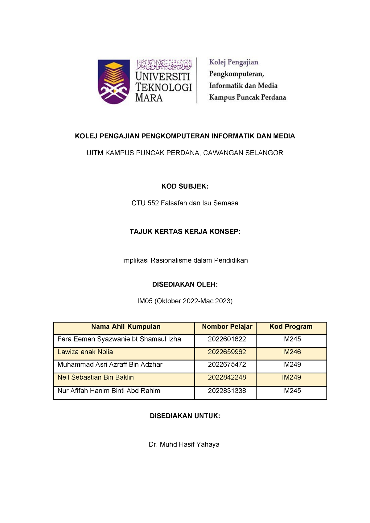 CTU552- Rasionalisme Group Assignment - KOLEJ PENGAJIAN PENGKOMPUTERAN ...