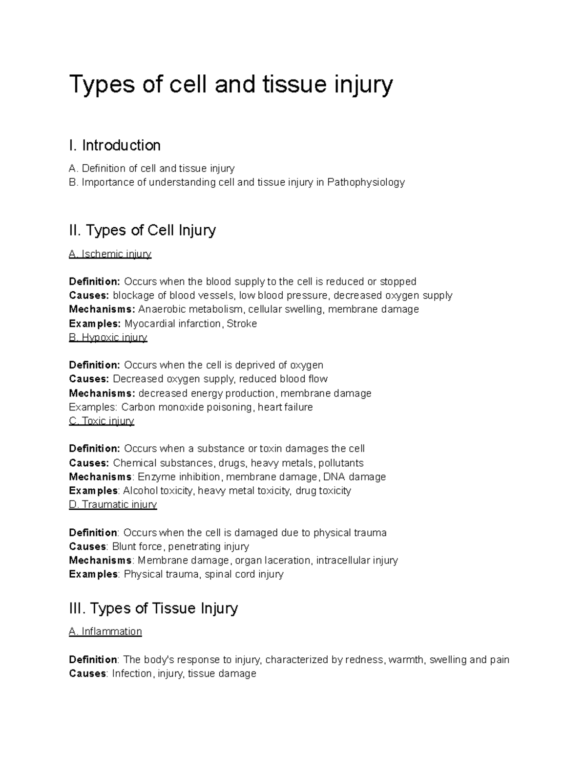 Pathophysiology (NUR 322) Lecture 4 - Types of cell and tissue injury ...