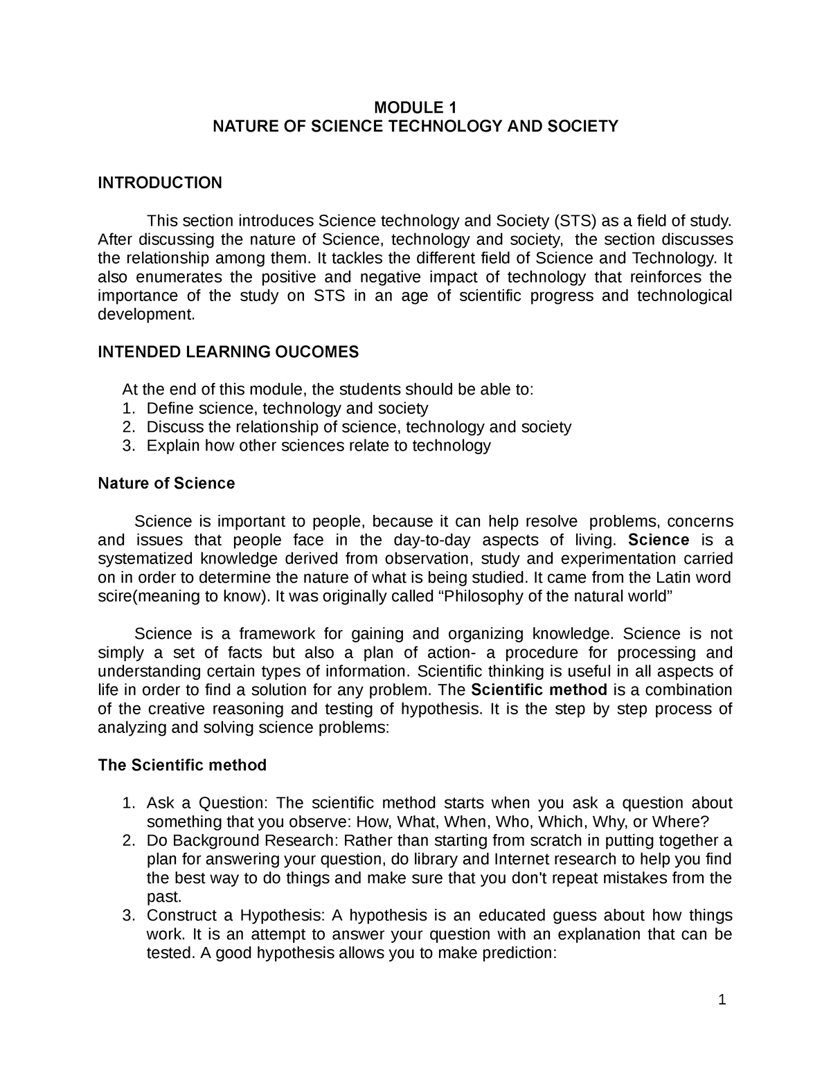 Midterms-STS - Midterms Reviewer For STS - 1 MODULE 1 NATURE OF SCIENCE ...