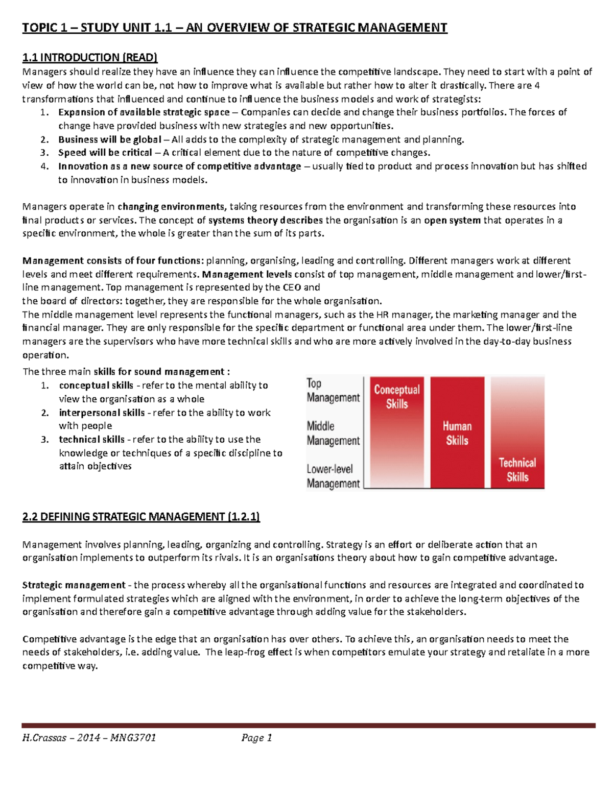Mng3701 - 2014 - study notes - TOPIC 1 – STUDY UNIT 1 – AN OVERVIEW OF ...