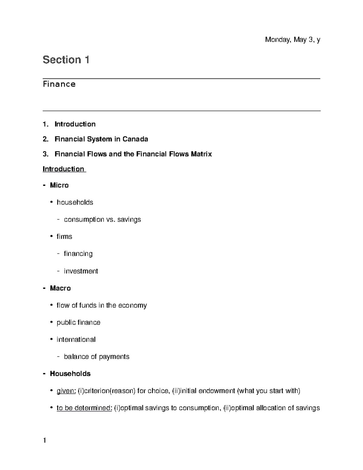 Section 1 - Lecture notes 1 - Section 1 Finance Introduction Financial ...