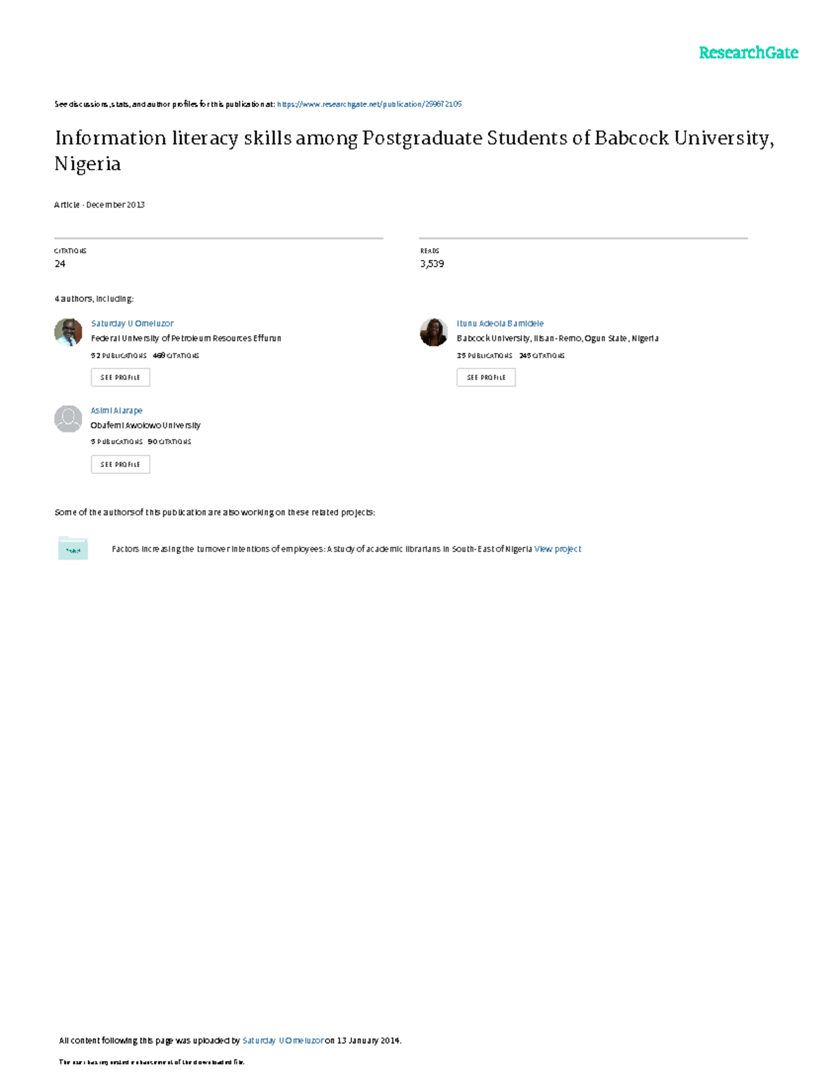 Information Literacy Skills among postgraduate students of Babcock ...