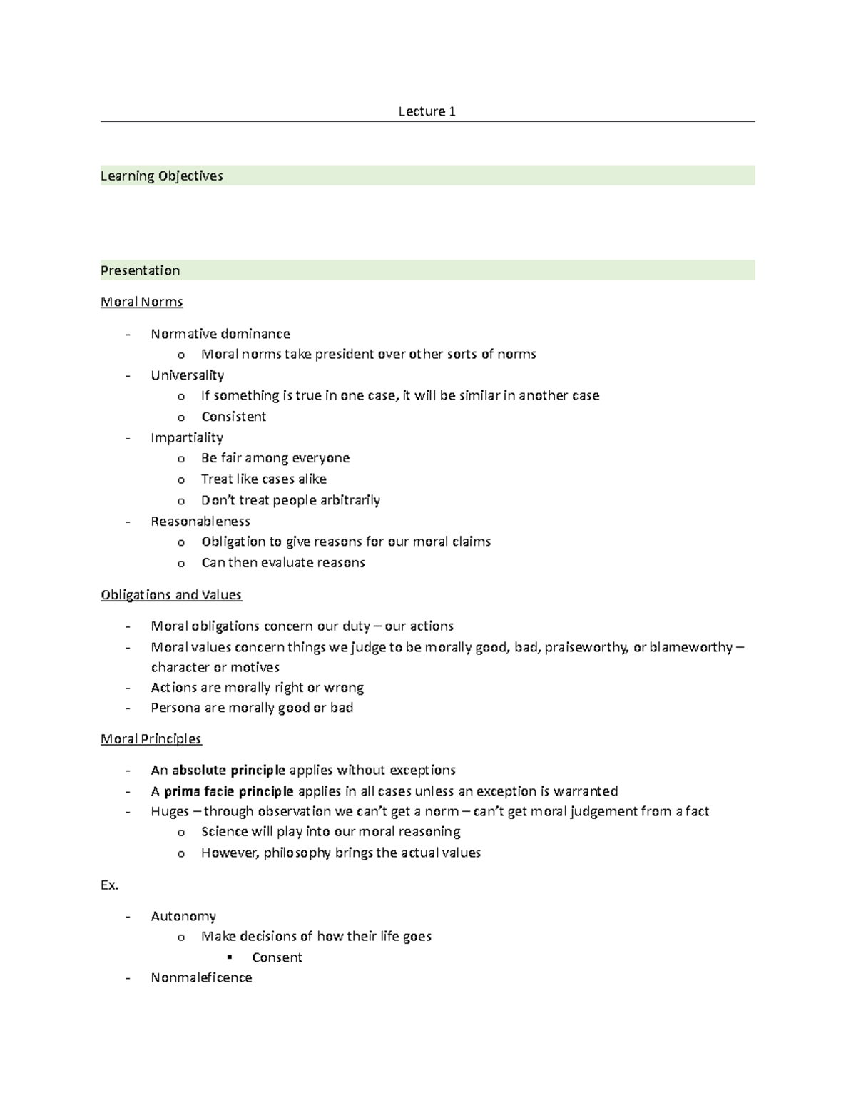 PHI2396 Notes - Lecture 1 Learning Objectives Presentation Moral Norms ...