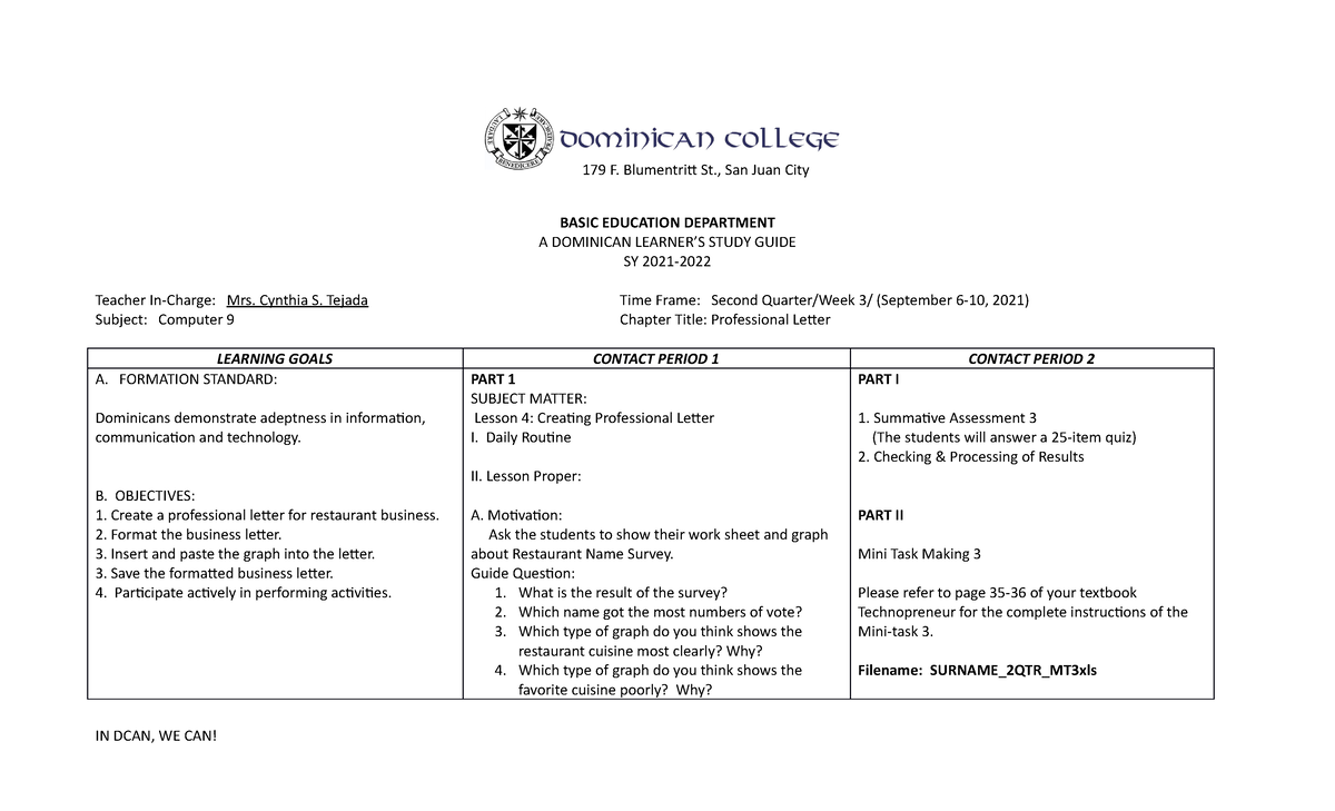 Computer 9 2 Ndqtr WK 3 - study guides - BASIC EDUCATION DEPARTMENT A ...
