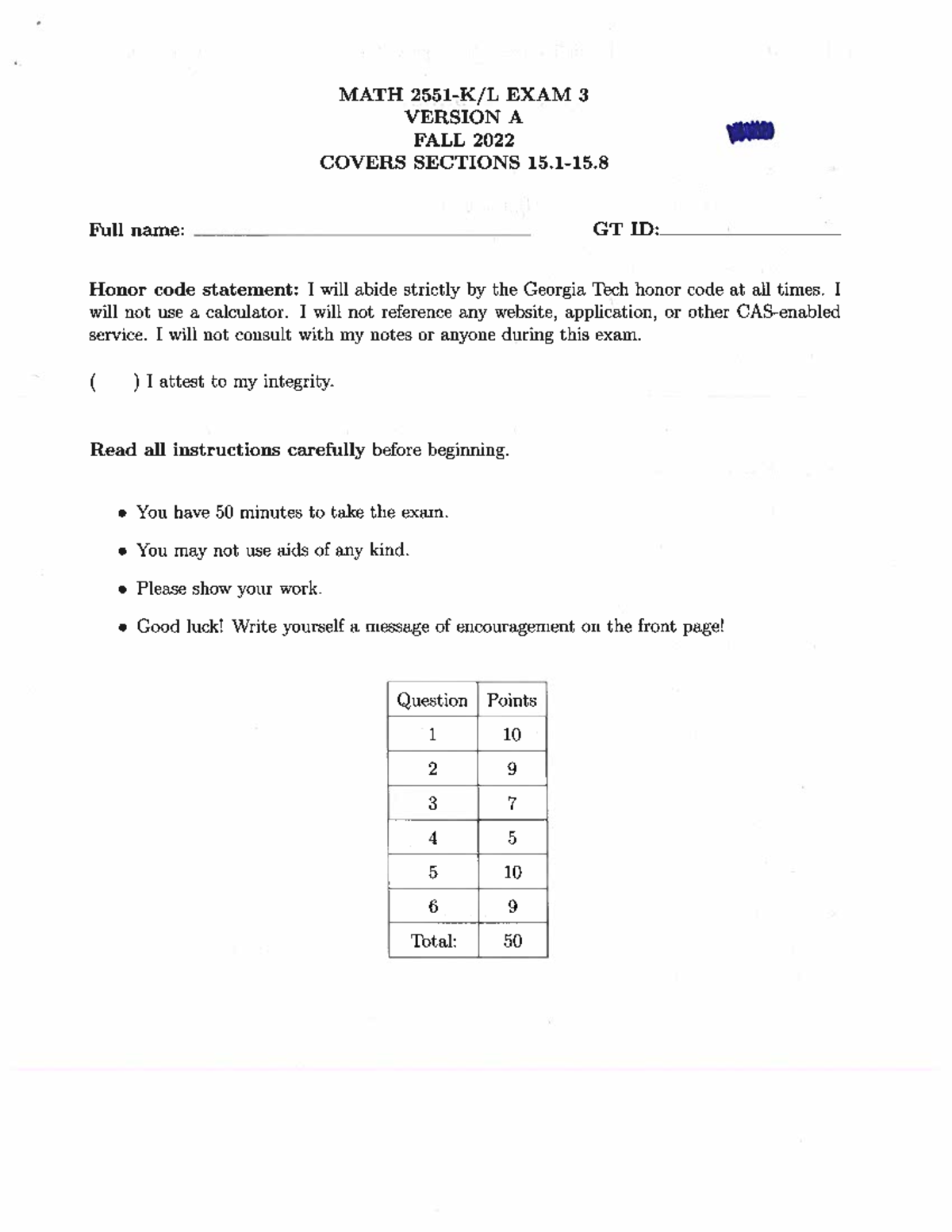 Exam 3A Solution - Test For Multivariable Calc That Is For Unit 3 ...