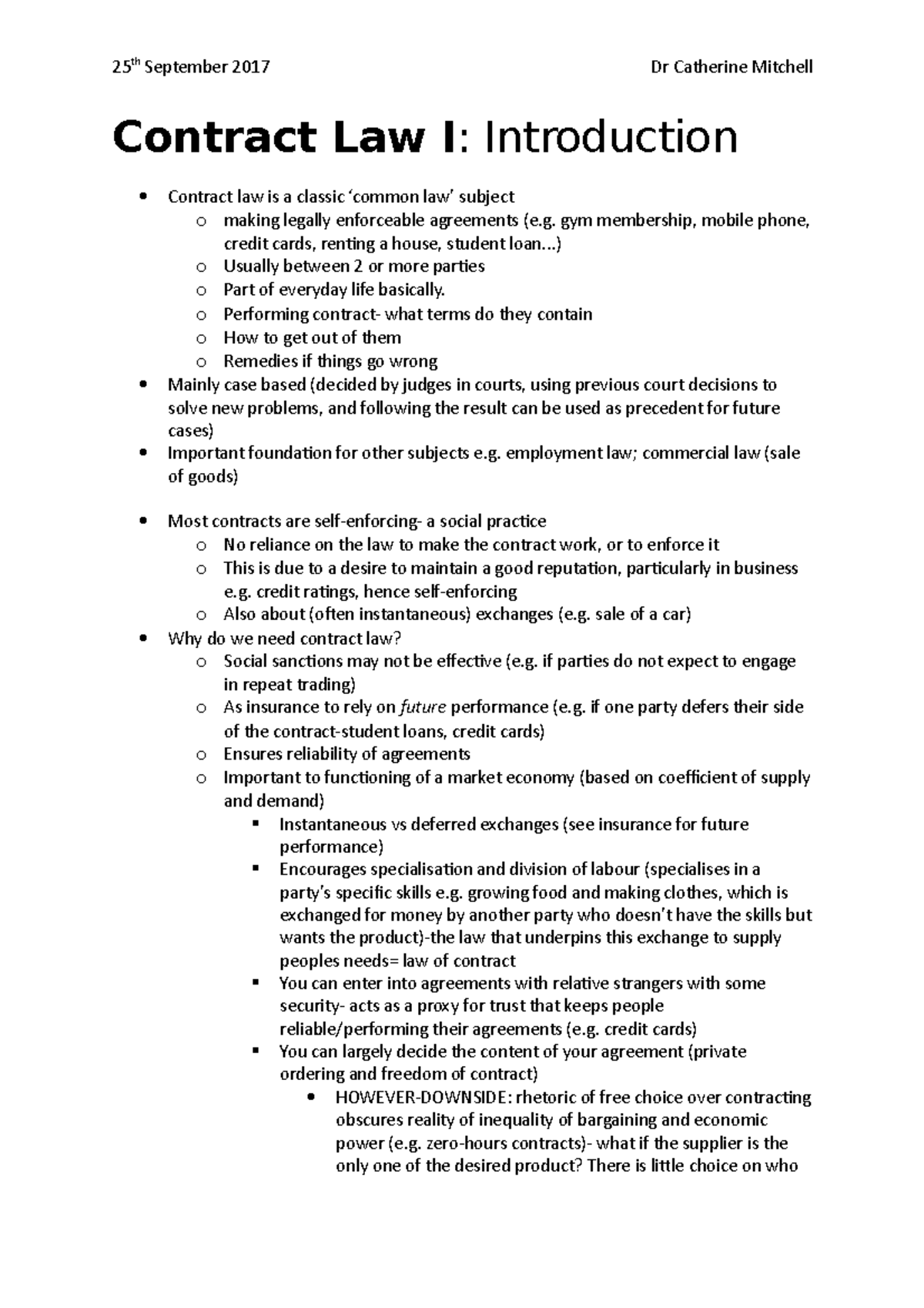 Contract Law I-introduction - Contract Law I : Introduction Contract ...