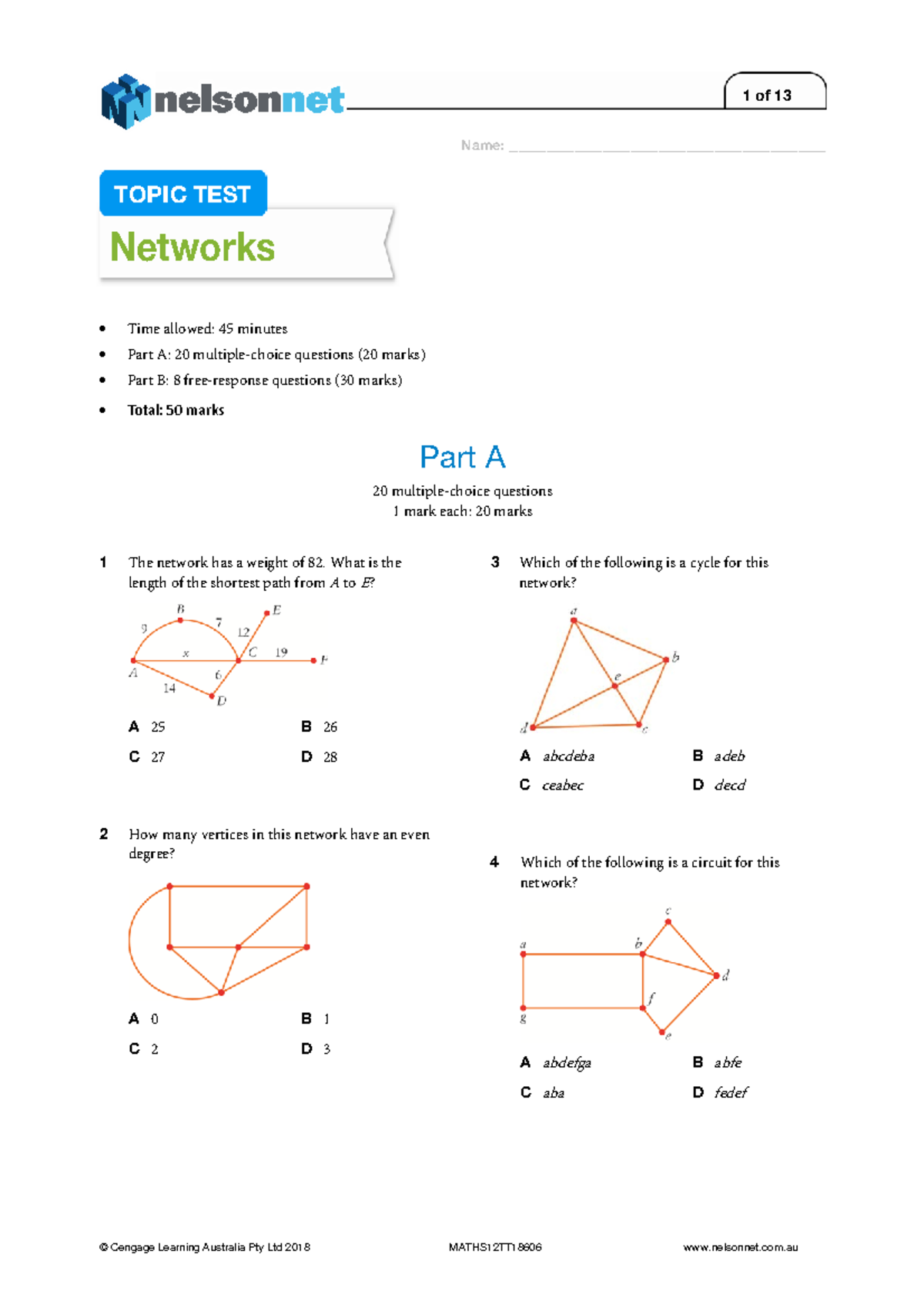 Topic TEST 1 Networks - Name: __________________________________ TOPIC ...