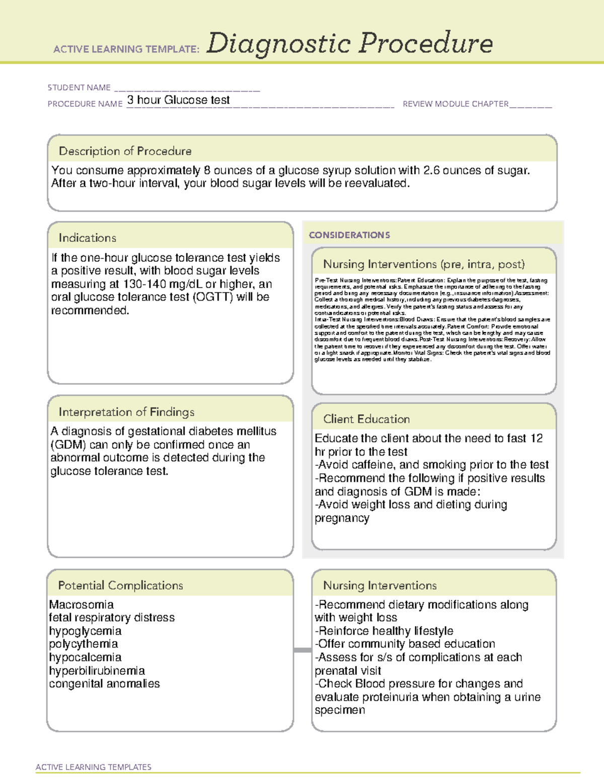 3 hour glucose test - NURS 303 - ACTIVE LEARNING TEMPLATES Diagnostic ...