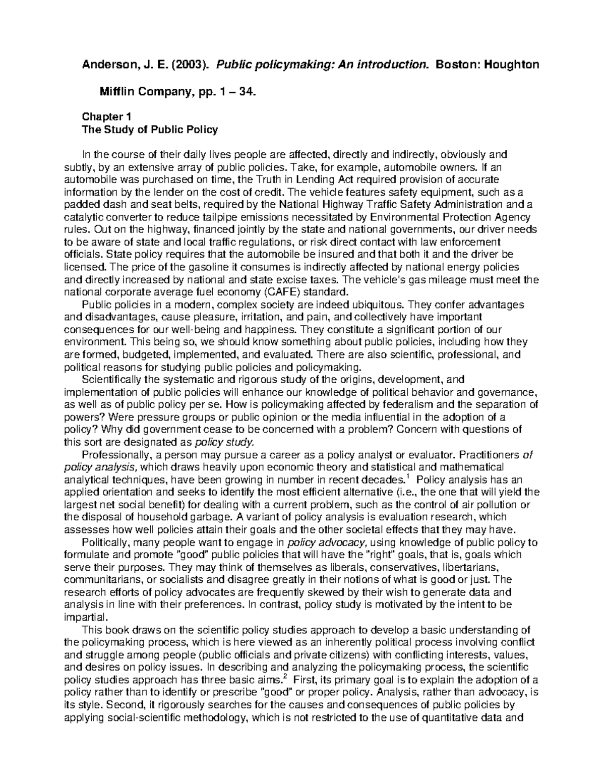 Anderson j e 2003 public policymaking an introduction boston