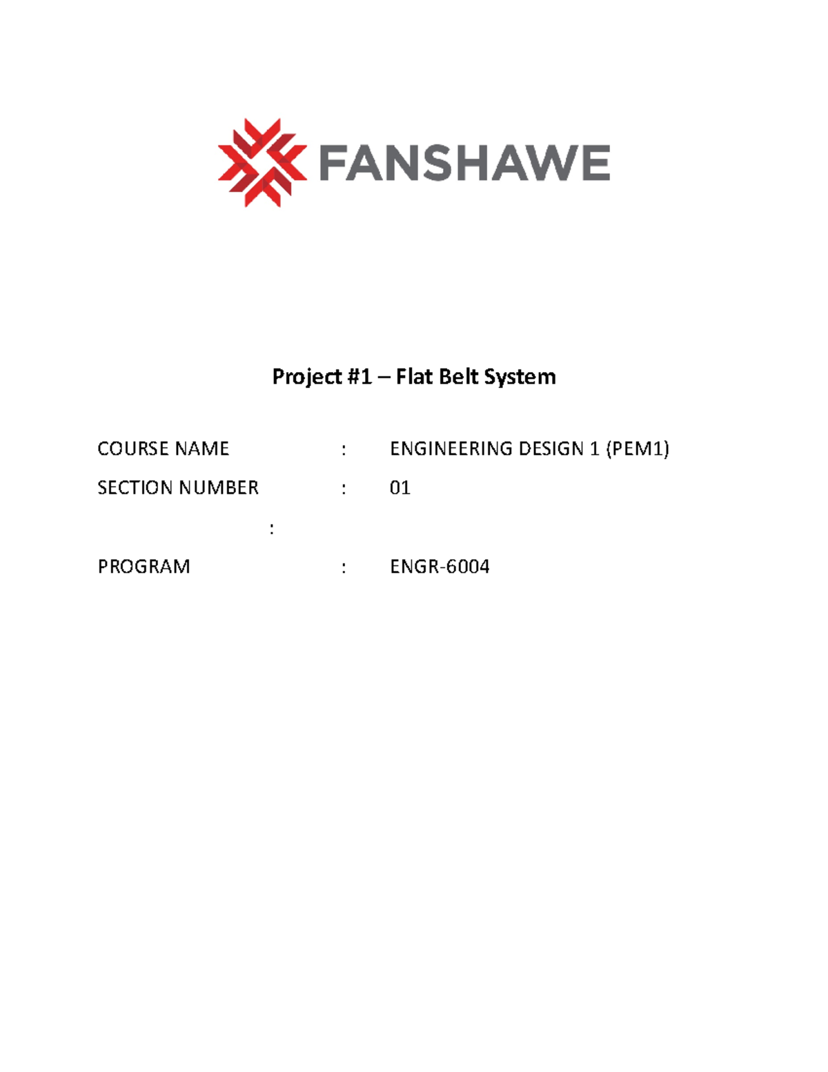 Assignment Flat Belt Design Project 1 Flat Belt System COURSE NAME