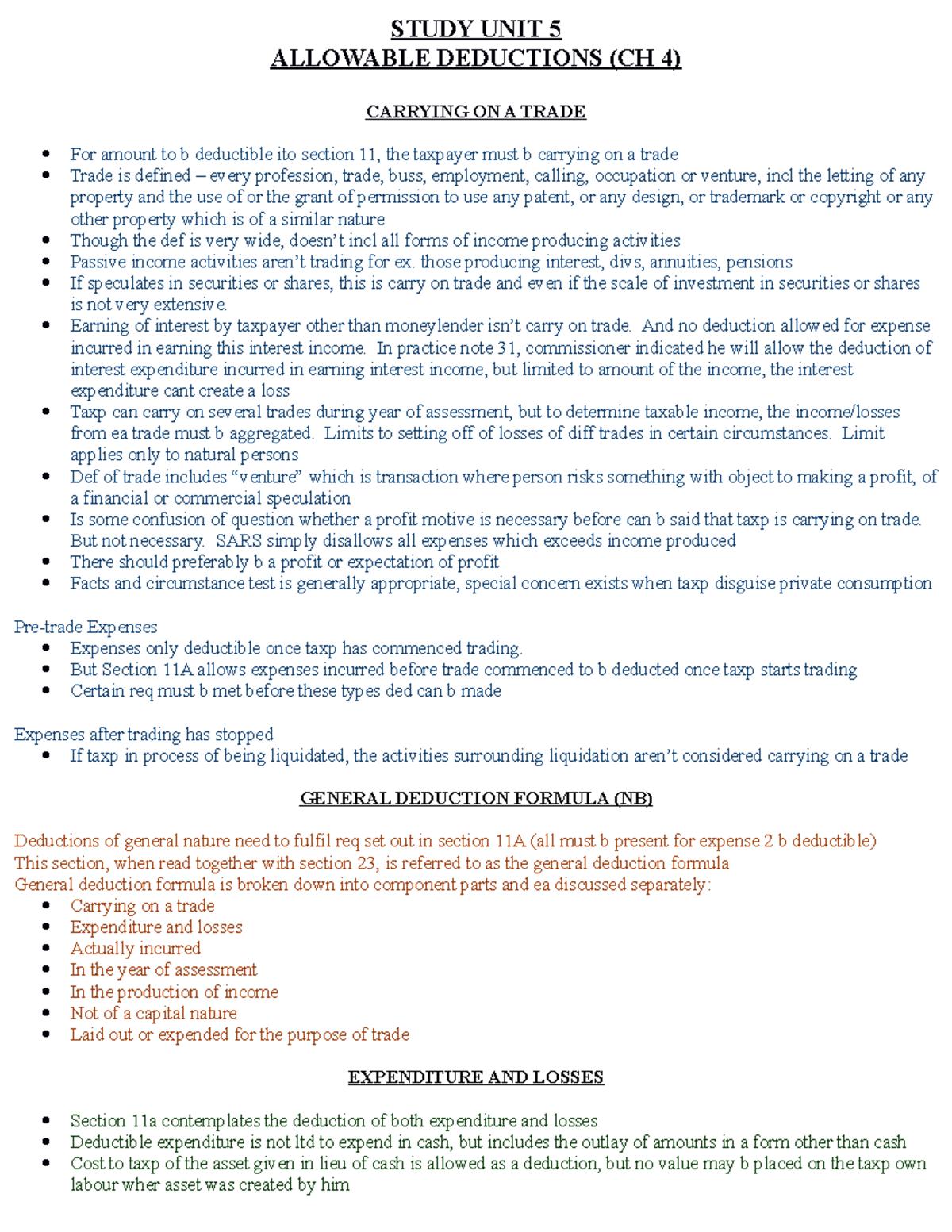 TAX-Allowable-Deductions - STUDY UNIT 5 ALLOWABLE DEDUCTIONS (CH 4 ...