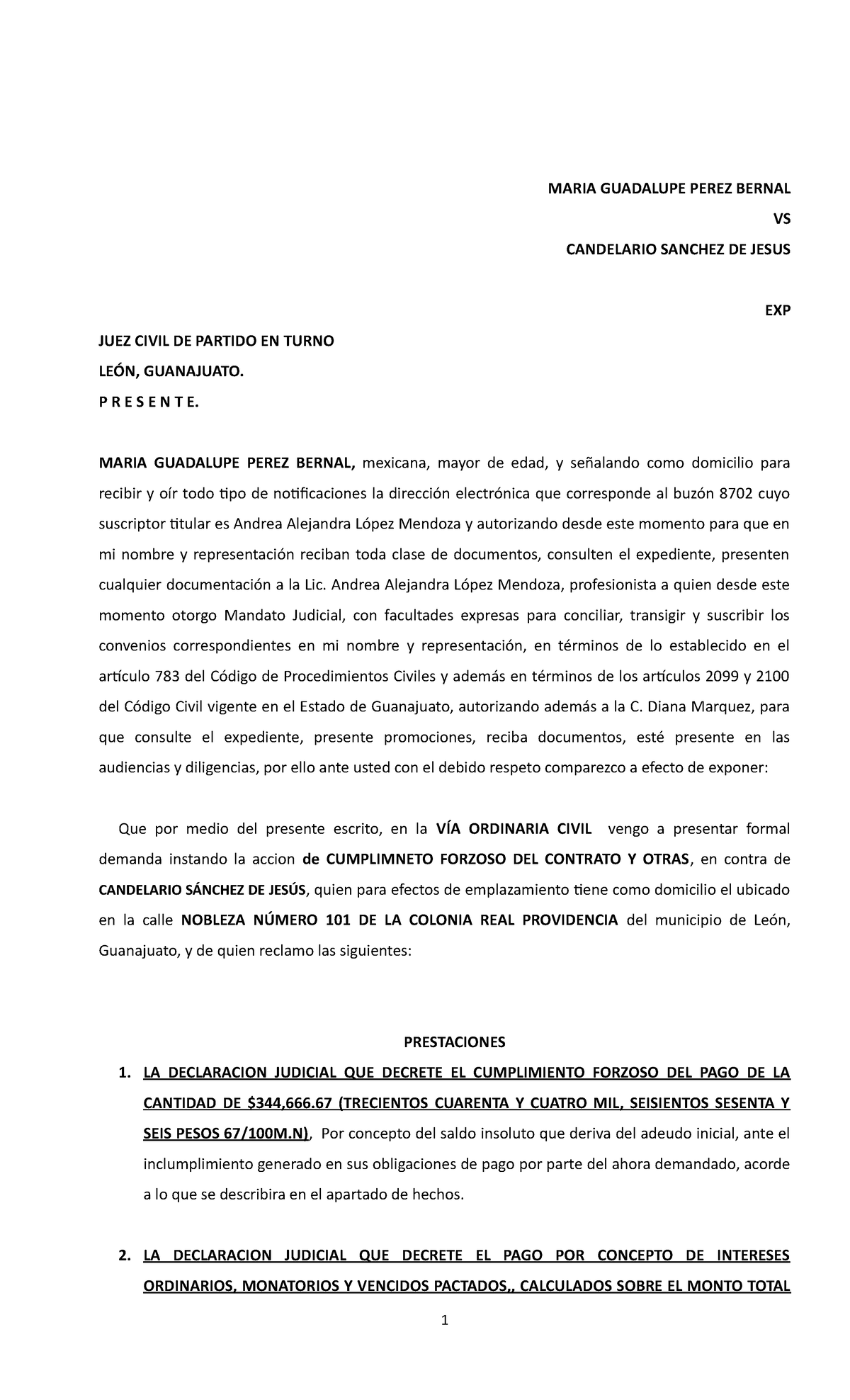 CASO 3 - TAREA - MARIA GUADALUPE PEREZ BERNAL VS CANDELARIO SANCHEZ DE ...