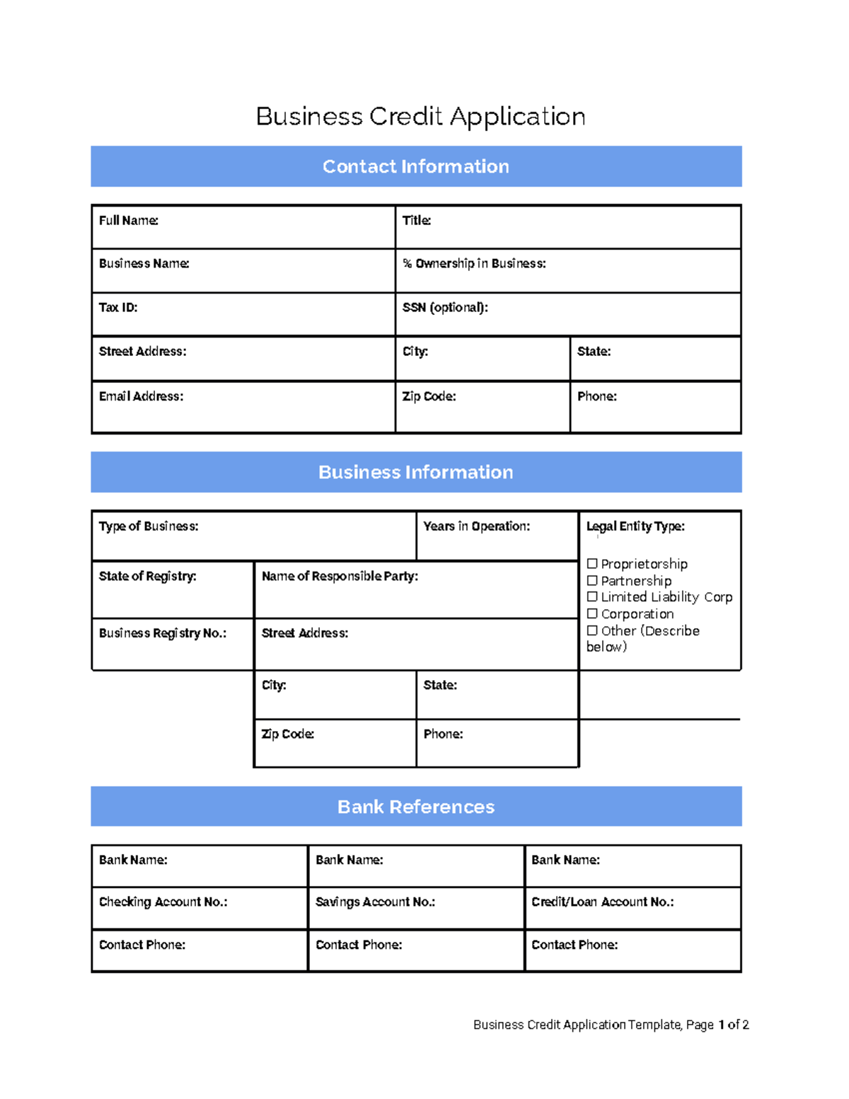 Business Credit Application Template - Business Credit Application ...