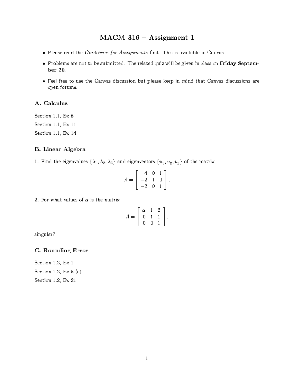 316aq1 - easy to work - MACM 316 – Assignment 1 Please read ...