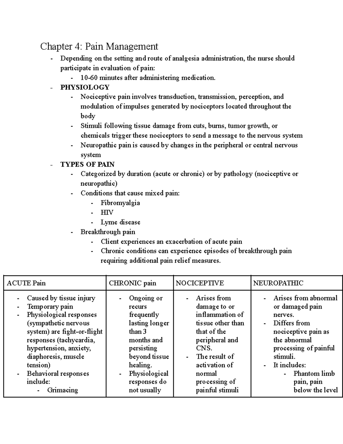 Med Surg 8 - Study Guide For Exam 8 - Chapter 4: Pain Management ...