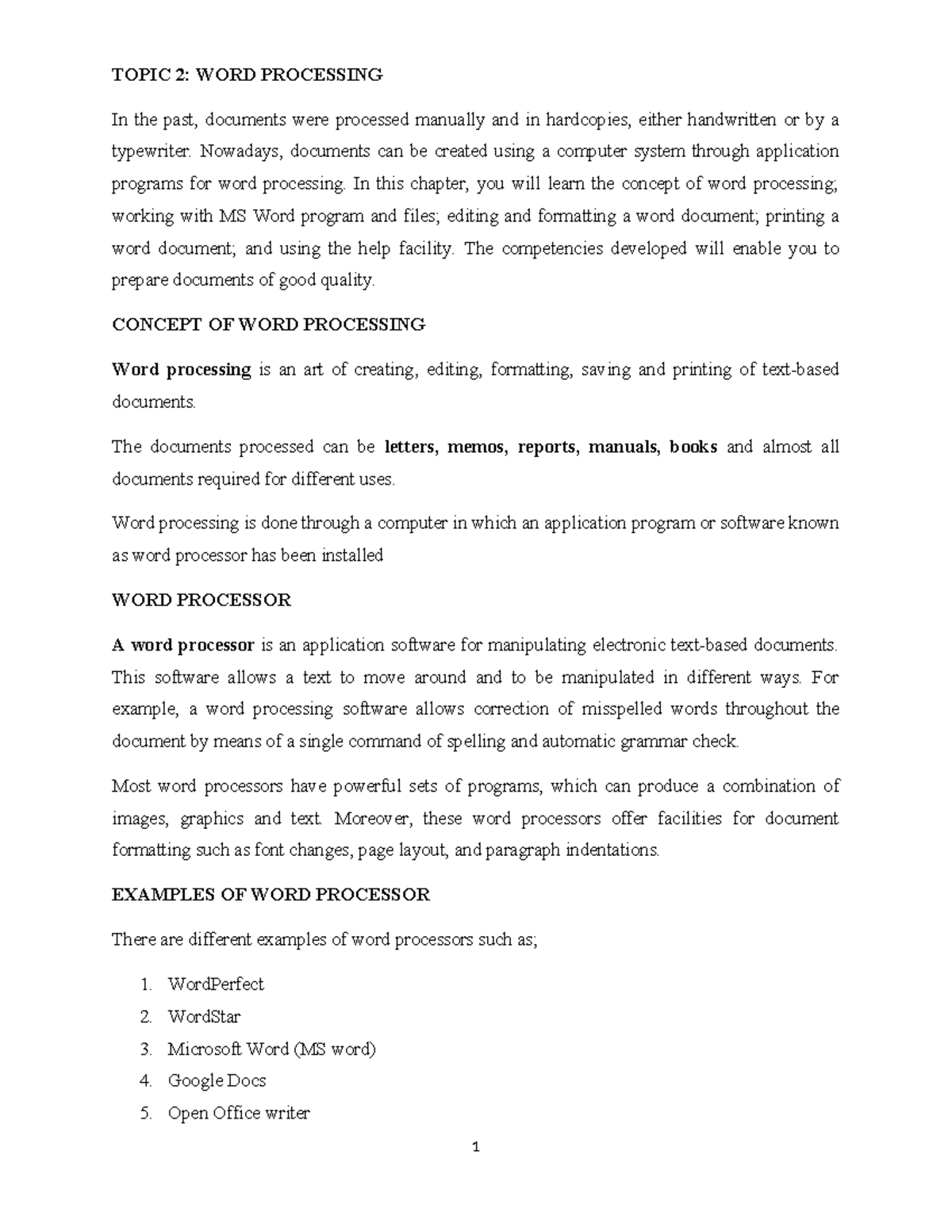 WORD Processing - Comp Apps with CAD - TOPIC 2: WORD PROCESSING In the ...