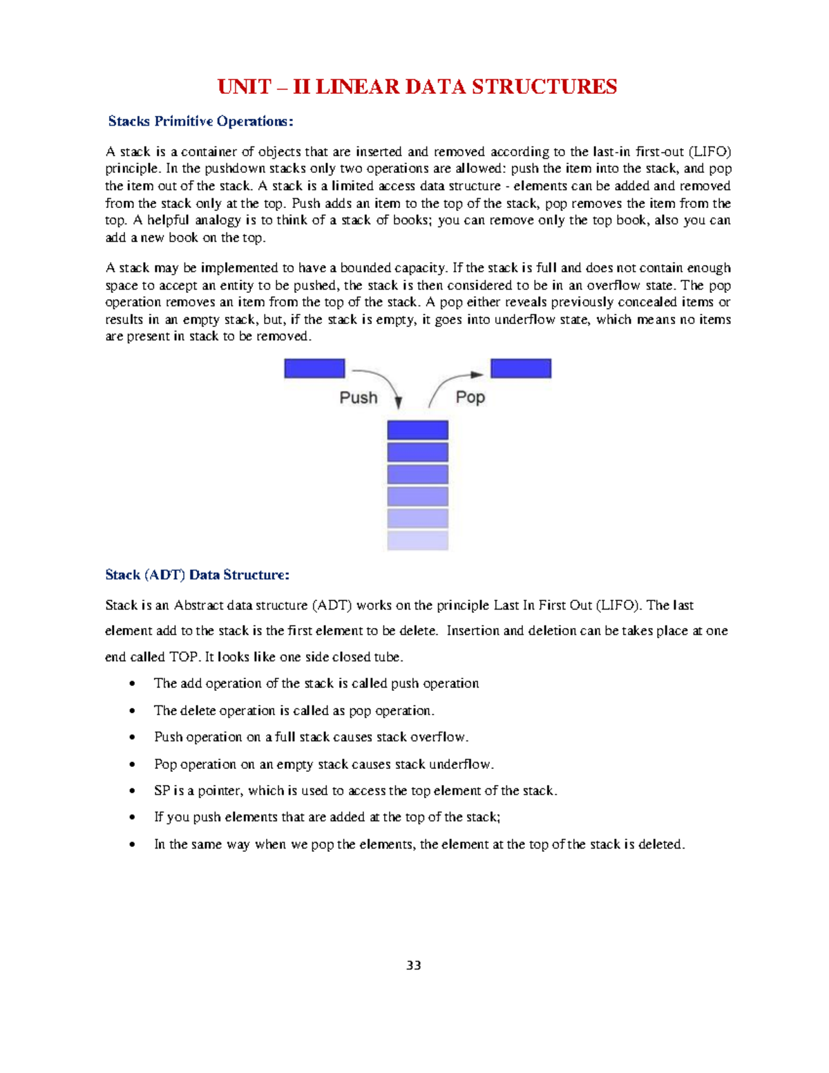 Linear DATA Structures - UNIT – II LINEAR DATA STRUCTURES Stacks ...