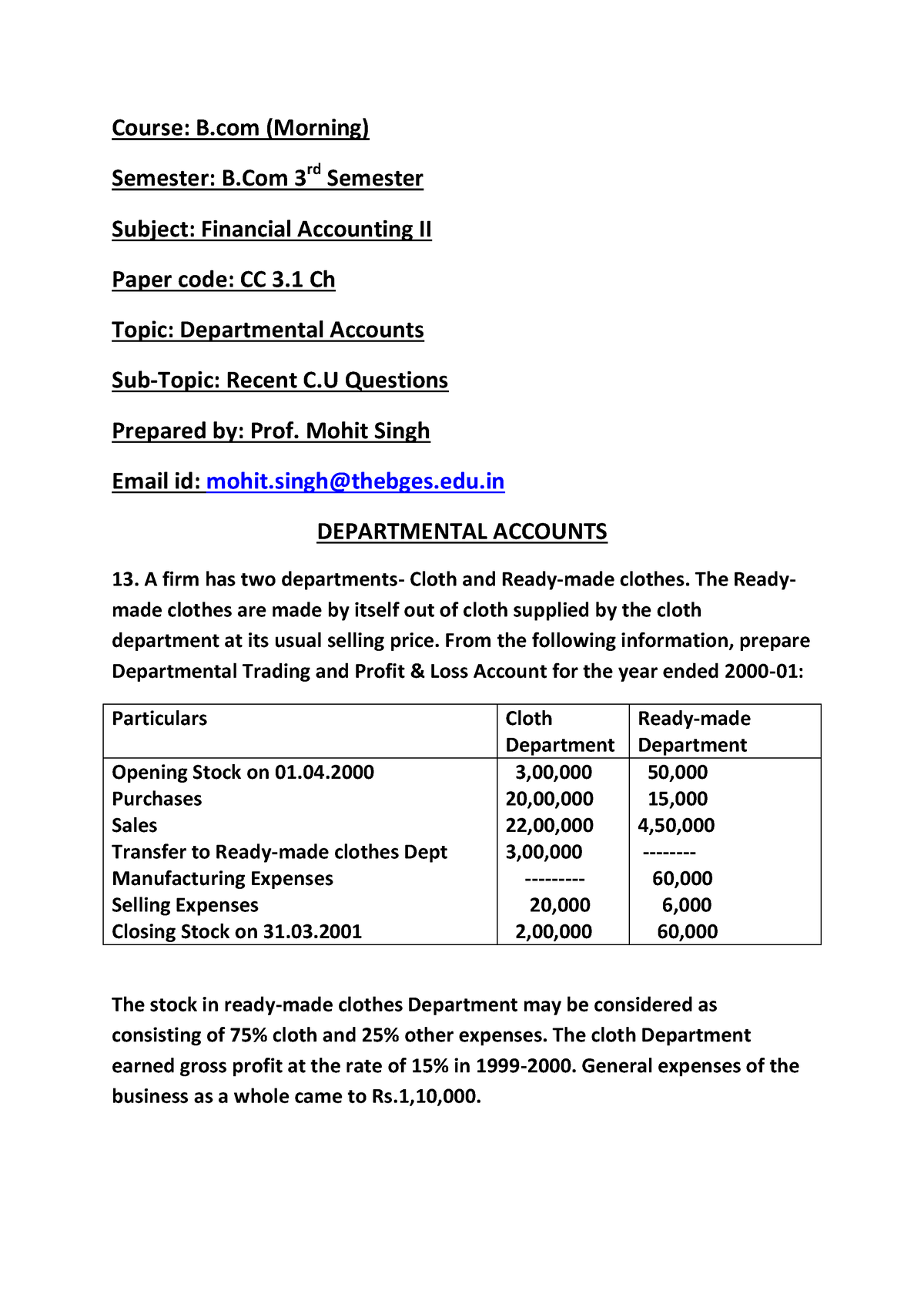 Departmental Accounts(part-6) - Course: B (Morning) Semester: B 3rd ...