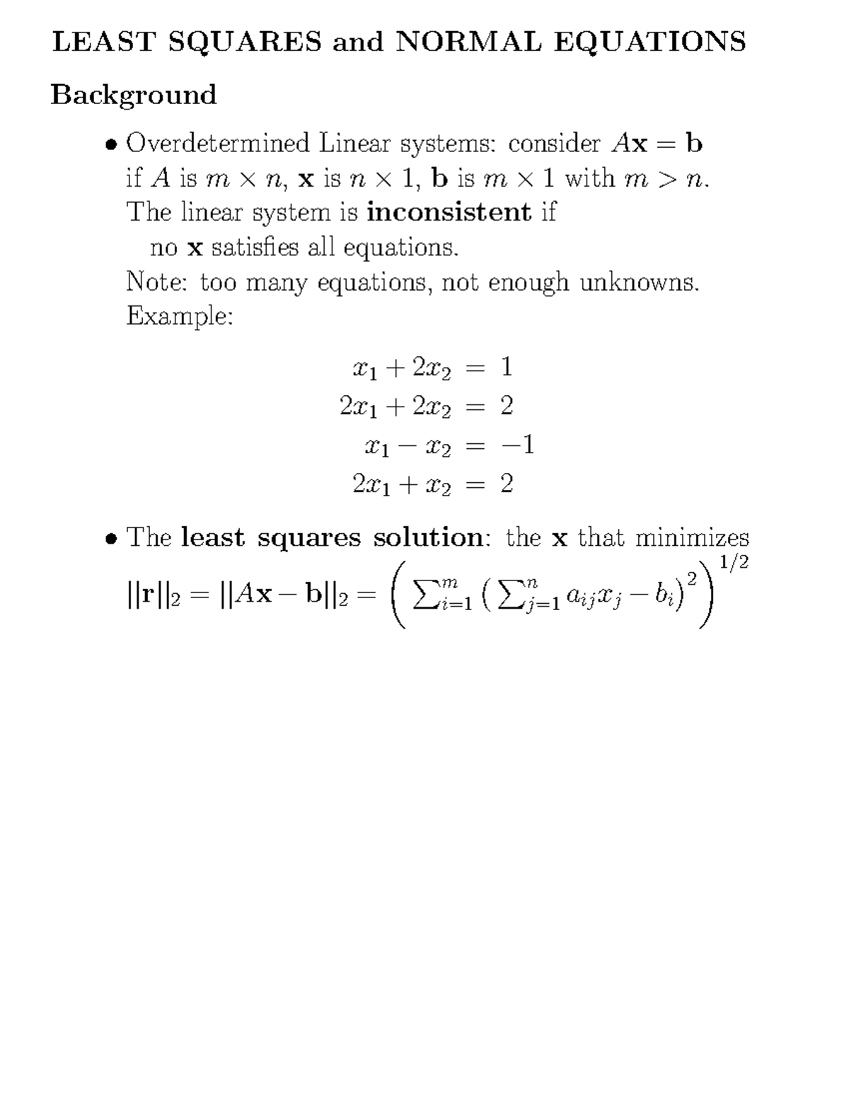 Lecture Notes, Lecture 4 - Least Squares And Normal Equations - LEAST ...