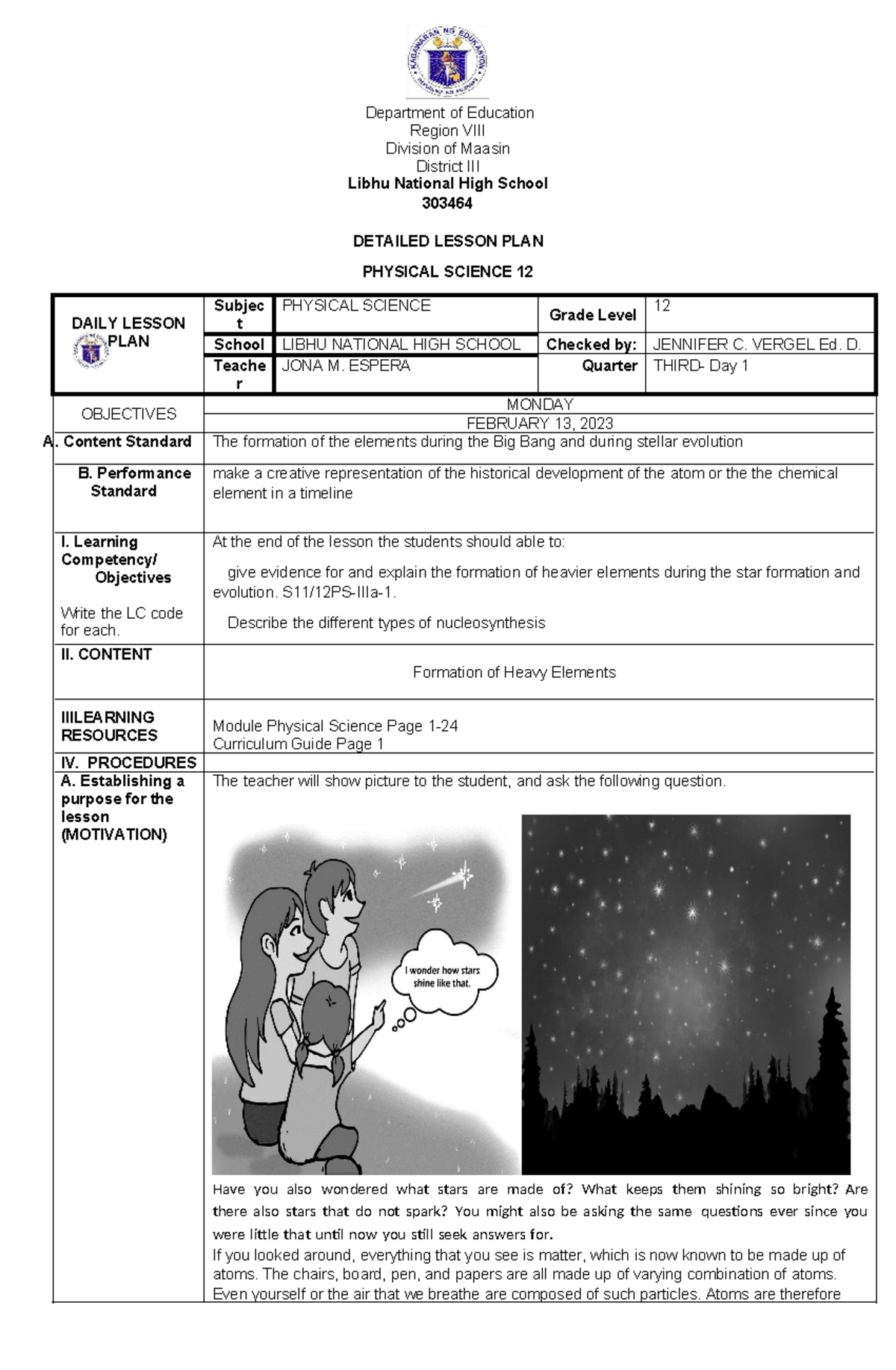 Physical Science lesson 1 - Department of Education Region VIII ...