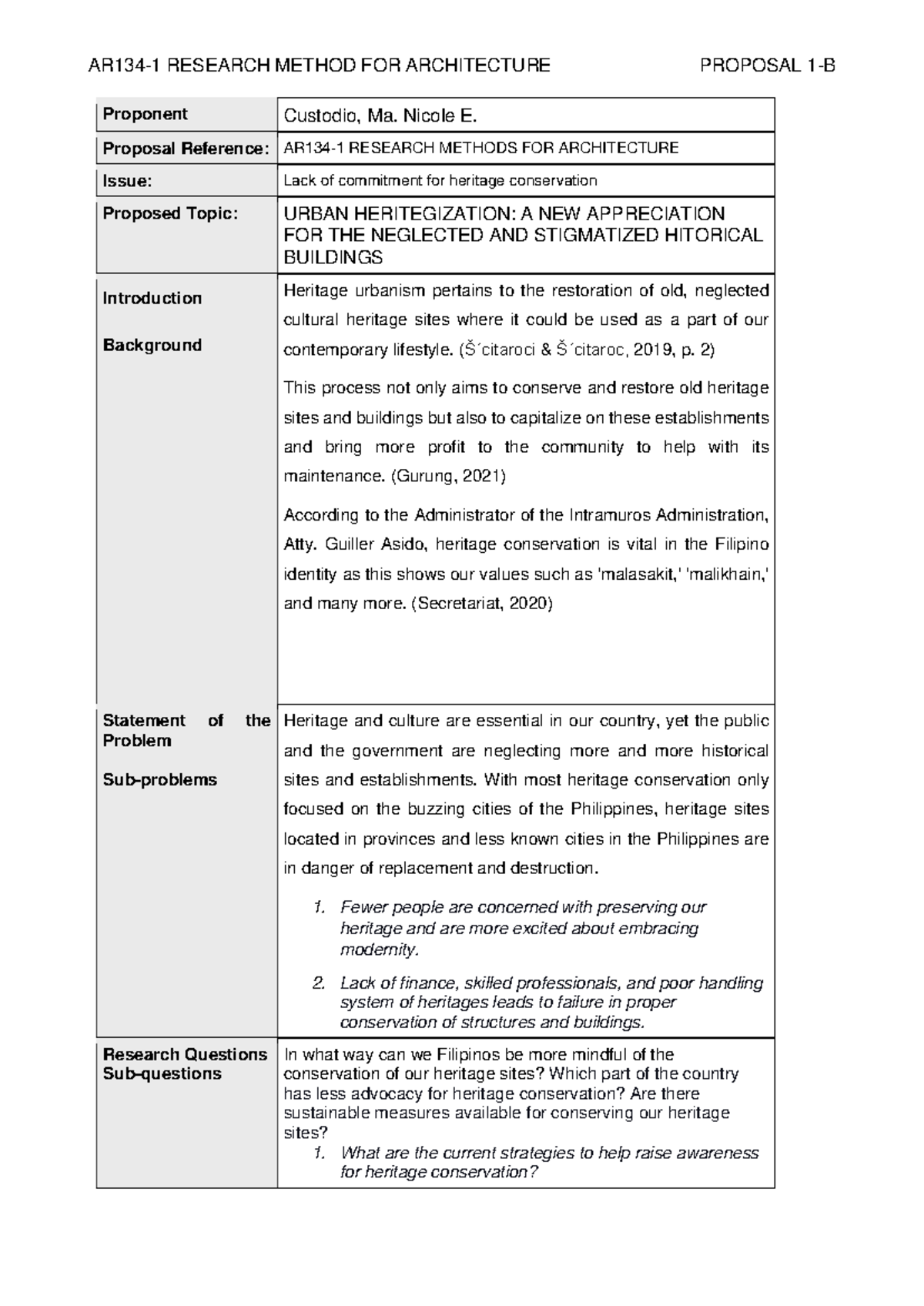 Assigment 3 Research Proposal - AR134-1 RESEARCH METHOD FOR ...