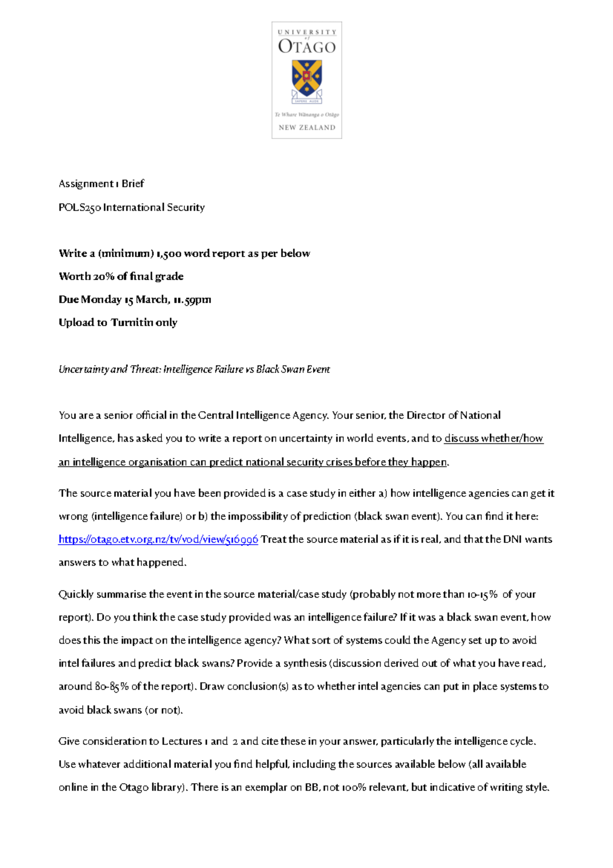 POLS250 Assignment 1 Brief - Assignment 1 Brief POLS250 International ...