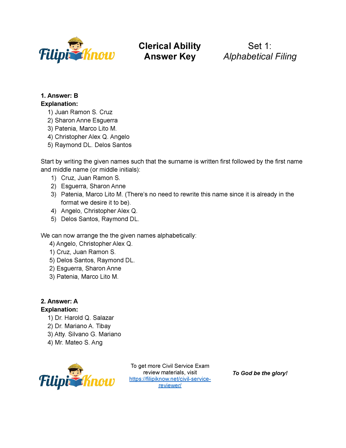 Clerical Ability Practice Test Set 1 Answer Key Answer Key   Thumb 1200 1553 