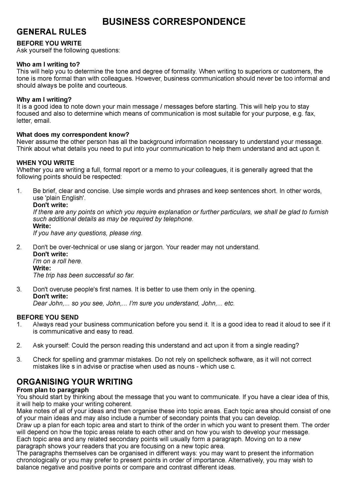 Business Correspondence General Rules - BUSINESS CORRESPONDENCE GENERAL ...