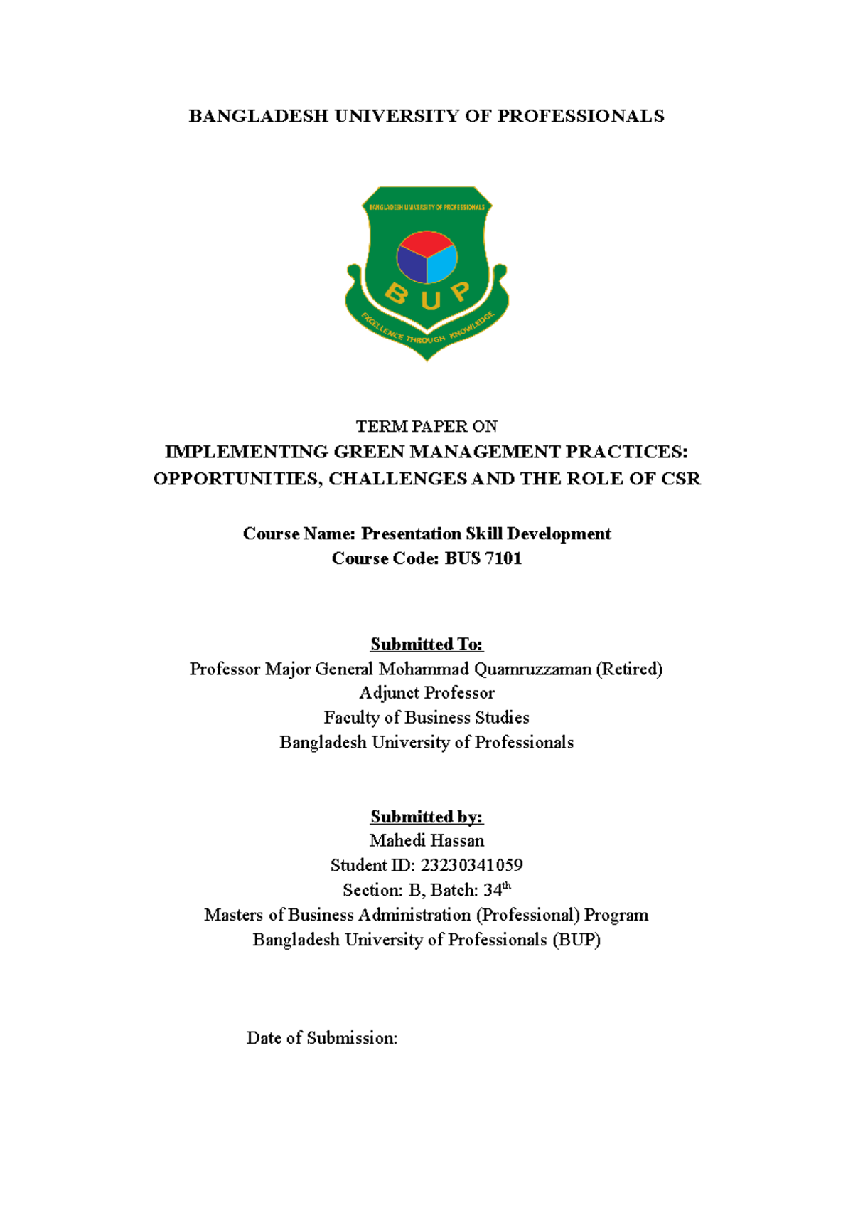 PSD-Mahedi-TP - Green Management - BANGLADESH UNIVERSITY OF ...