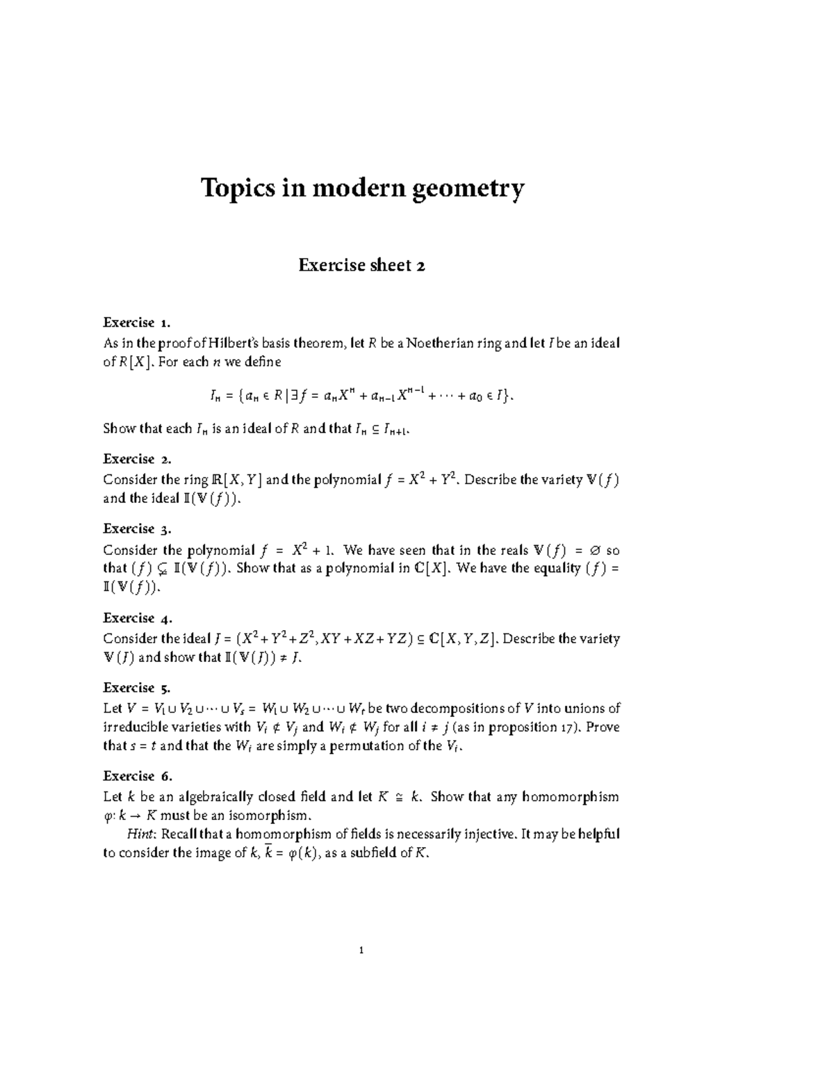 Math 17 18 Assignment 2 Topics In Modern Geometry Exercise Sheet 2 Exercise 1 As In The Studocu