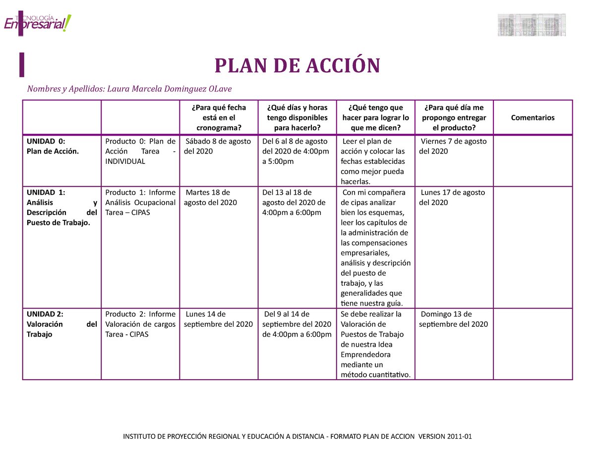 2186371 Plan De Accion Plan De AcciÓn Nombres Y Apellidos Laura Marcela Dominguez Olave ¿para 3496