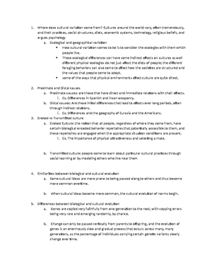 Chapter 1 Notes - Chapter 1 Note Guide Culture can be defined in two ...