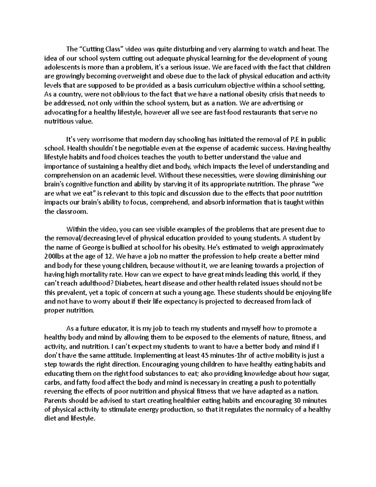 Cutting Class Essay KINE 2375 TAMUCC Studocu