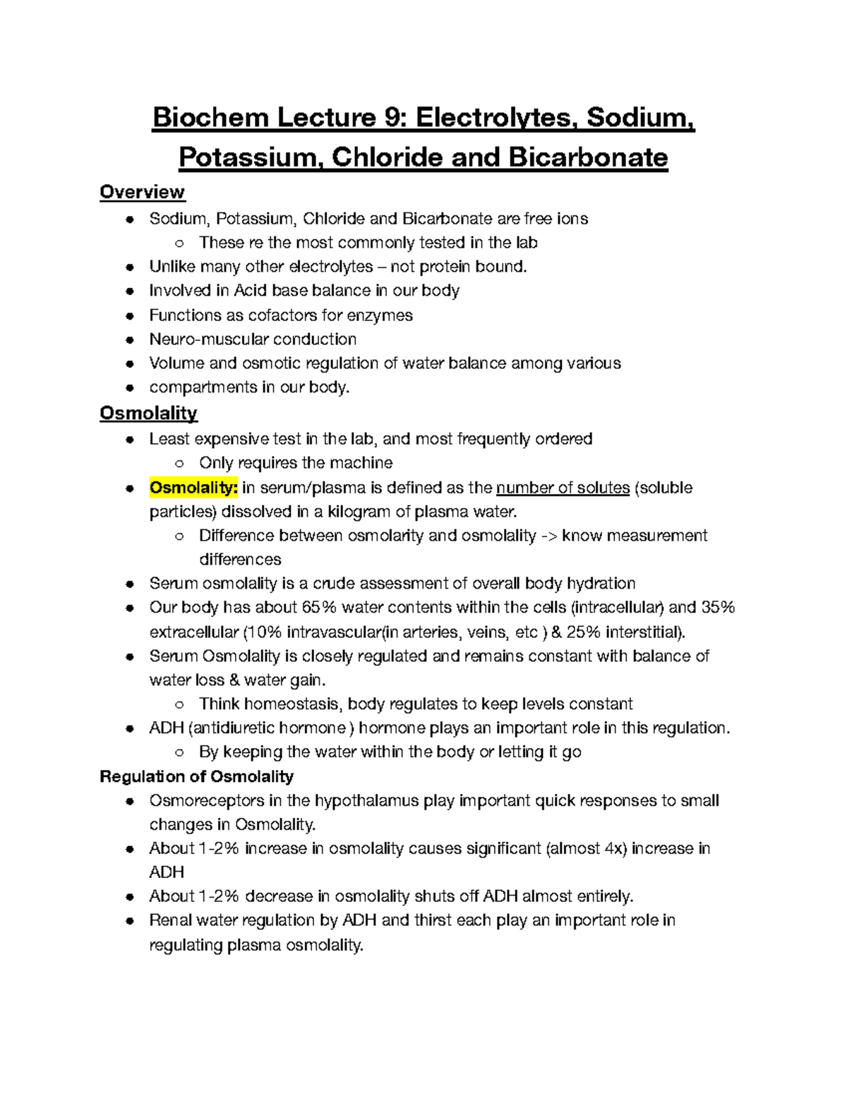 Copy of Biochem Lecture 9 Electrolytes, Sodium, Potassium, Chloride
