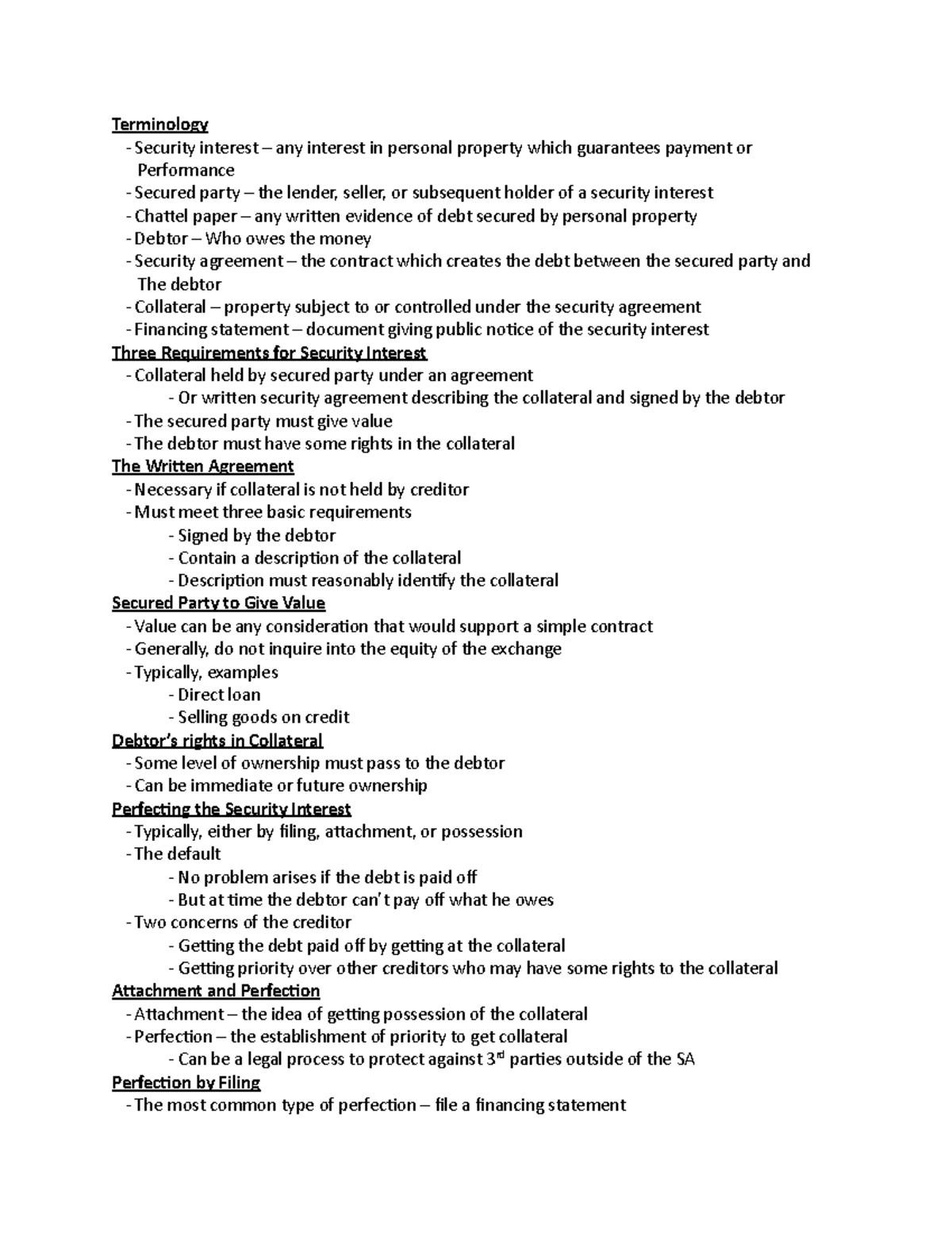 Business Law Chpt 30 - Terminology - Security interest – any interest ...