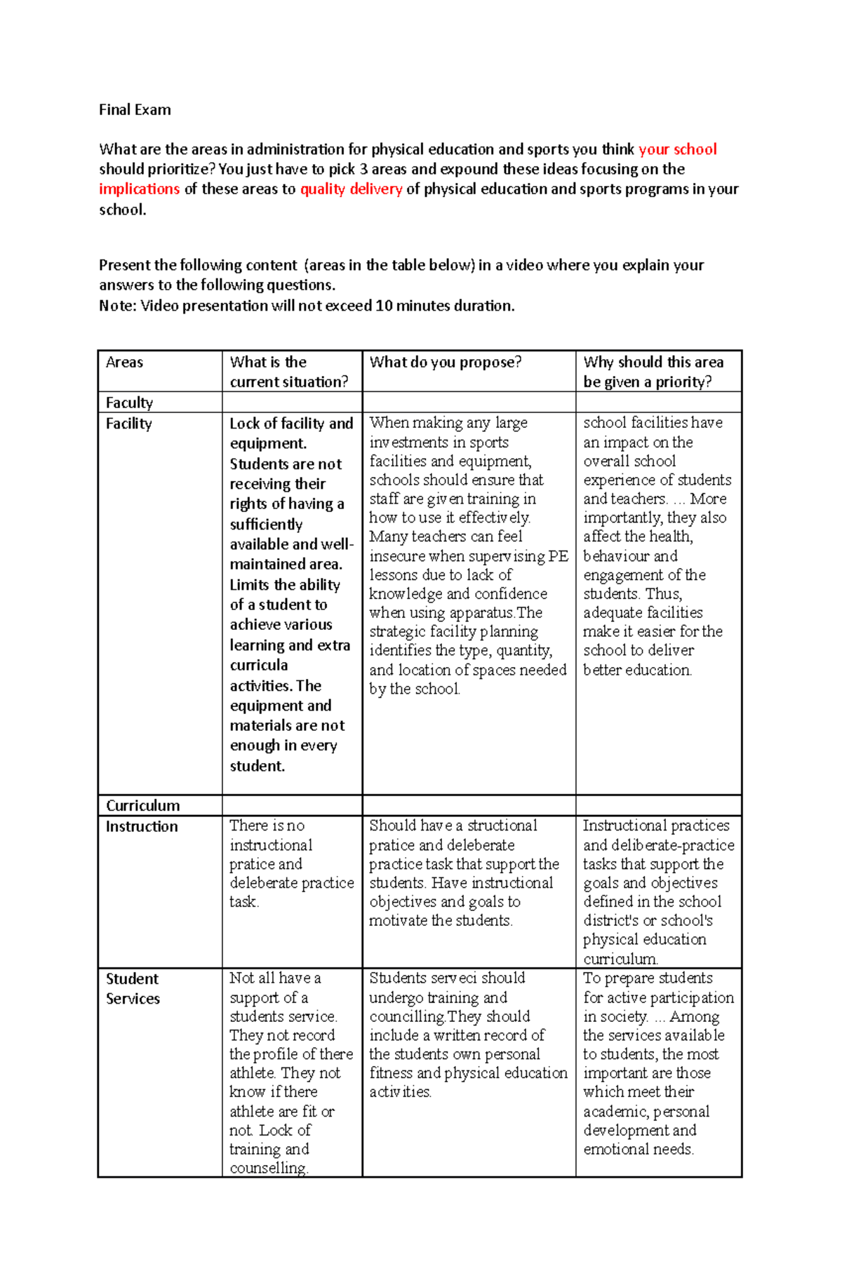 Final-Exam - Playback - Final Exam What are the areas in administration ...