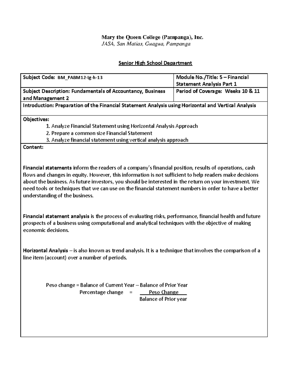 Module Chapter 5 Funac - Fundamentals Of Accounting - Mary The Queen 