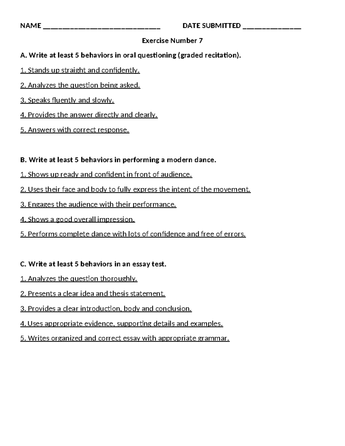 Prof Ed 8 Excercise 7 - An exercise - NAME ...
