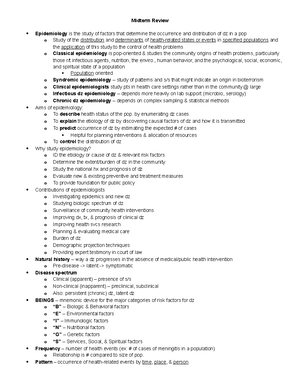 Epidemiology Cheat Sheet (Midterm) - Epidemiology is the study of the ...