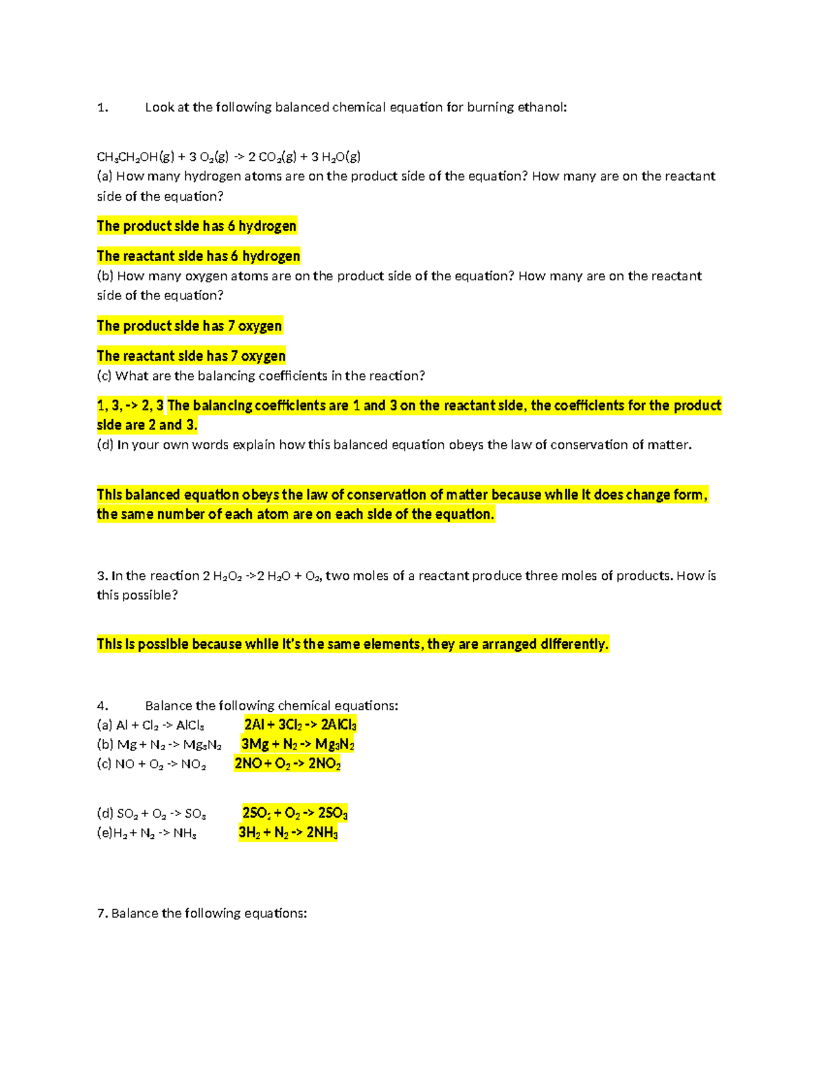 Homework #8 - Chapter 8 - Look at the following balanced chemical ...