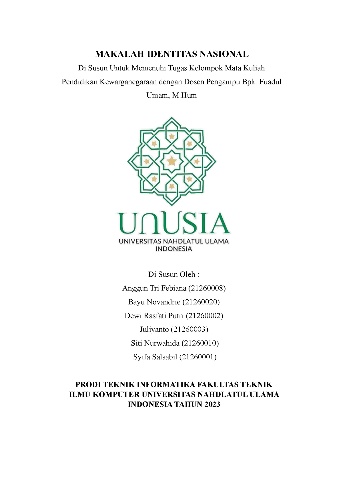 Makalkah Pkn Kelompok Pendidikan Kewarganegaraan Makalah Identitas Nasional Di Susun Untuk