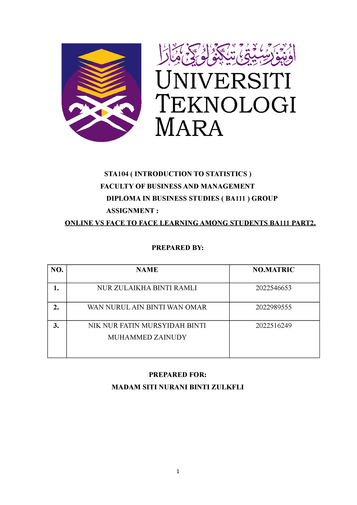 sta 104 group assignment - STA104 ( INTRODUCTION TO STATISTICS ...