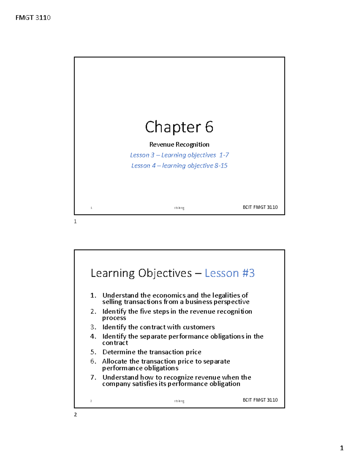 Chapter 6 - Lecture notes 6 - Chapter 6 Revenue Recognition Lesson 3 ...