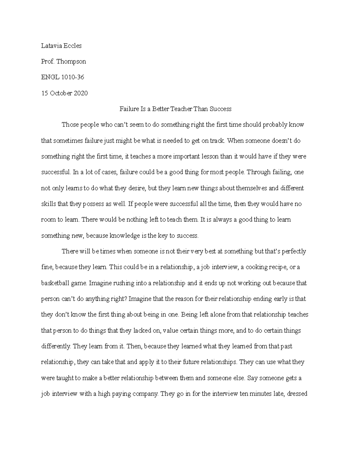 failure is the best teacher essay