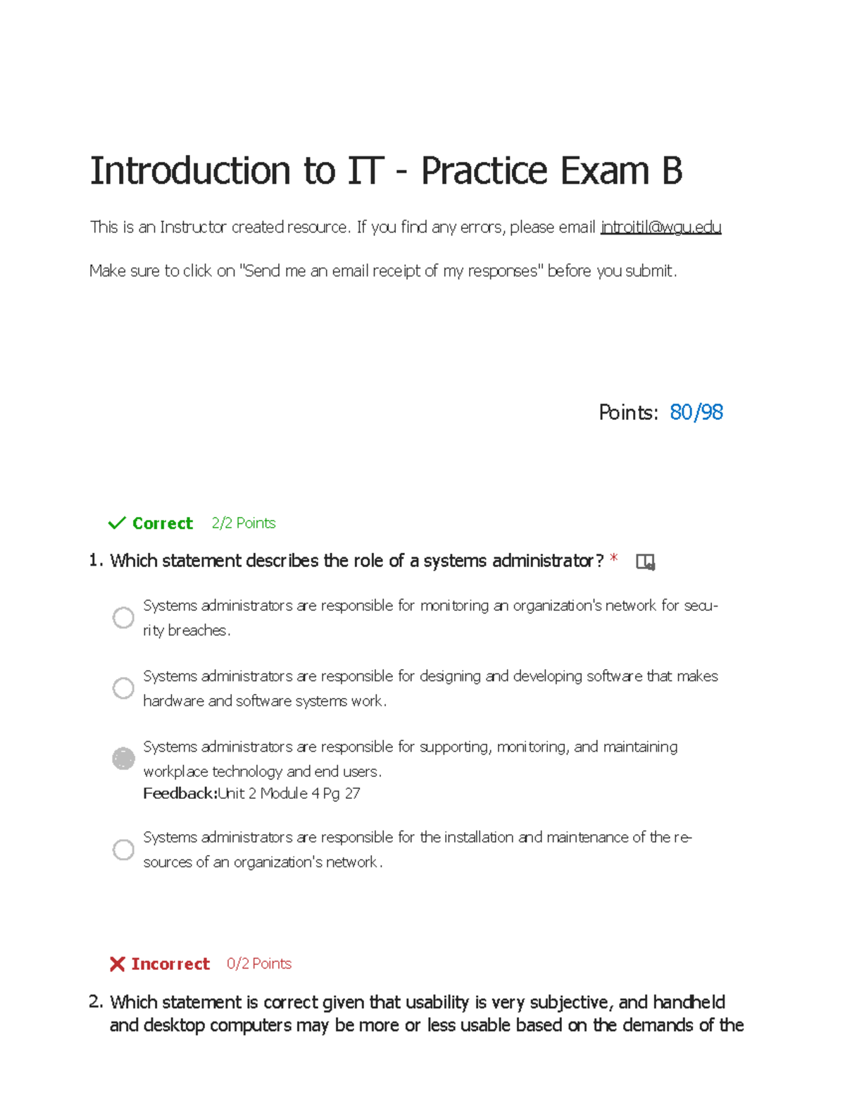 Introduction To IT - Practice Exam B - If You Find Any Errors, Please ...