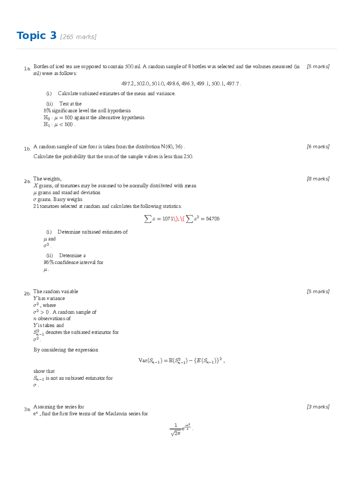 Topic 3 - Mathematics revision material. - Topic 3 [265 marks] 1a ...