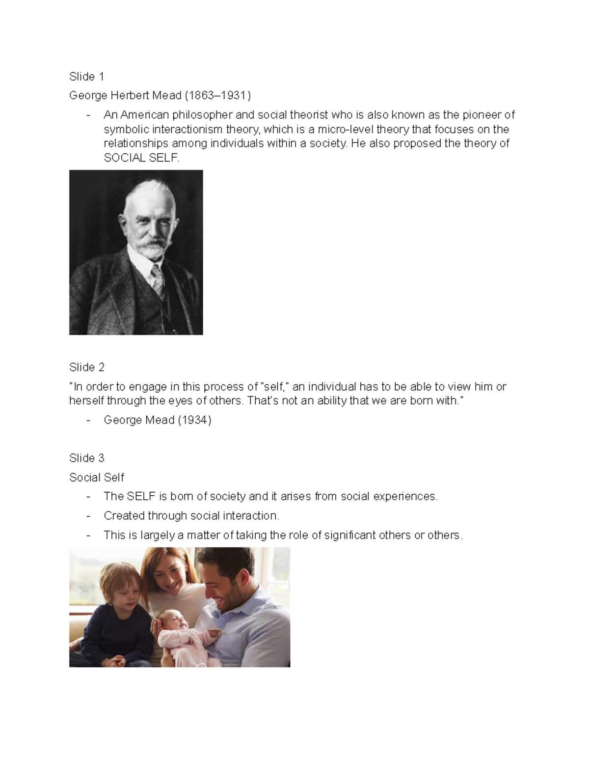 Sociology in Understanding the Self Mead Slide 1