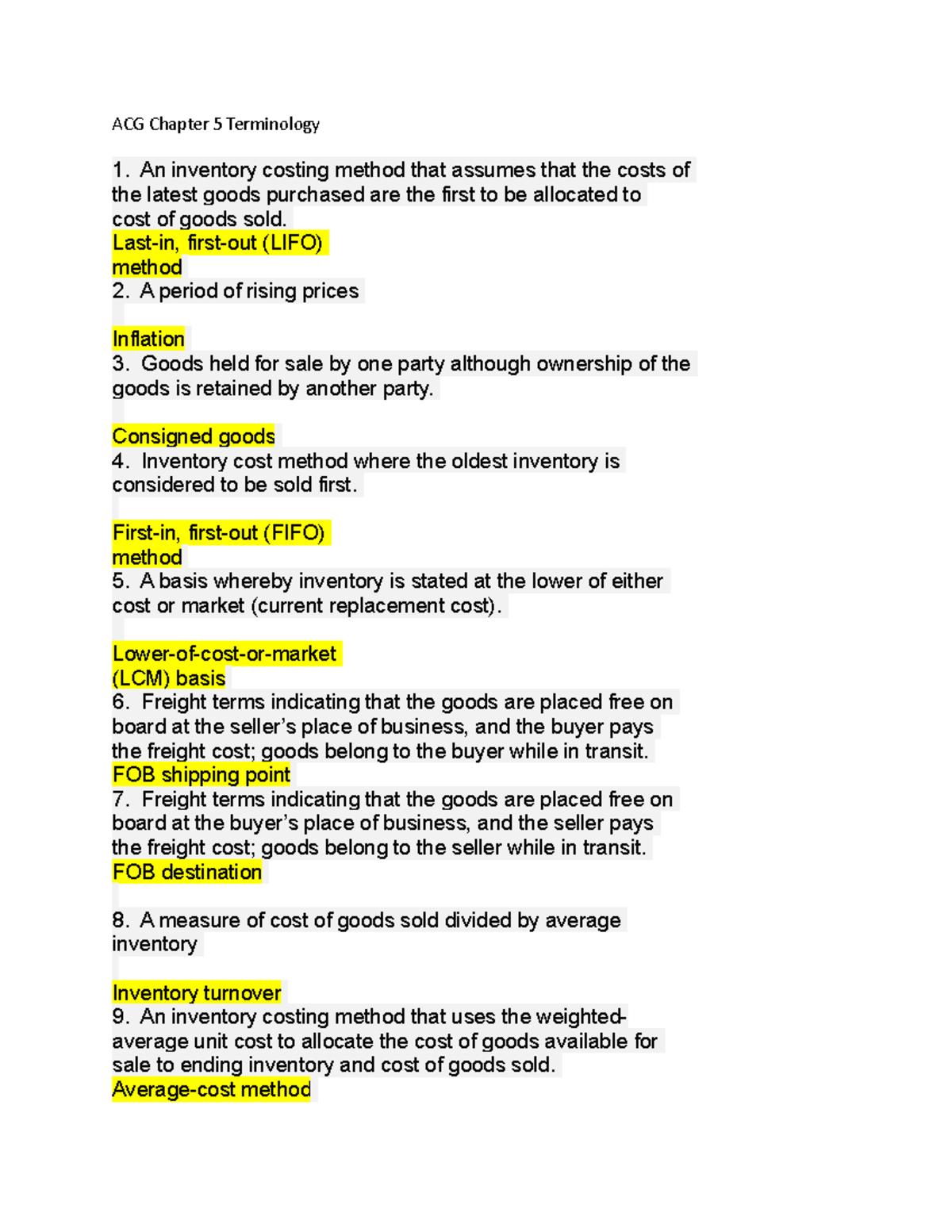 ACG Chapter 5 Terminology - ACG Chapter 5 Terminology An inventory ...